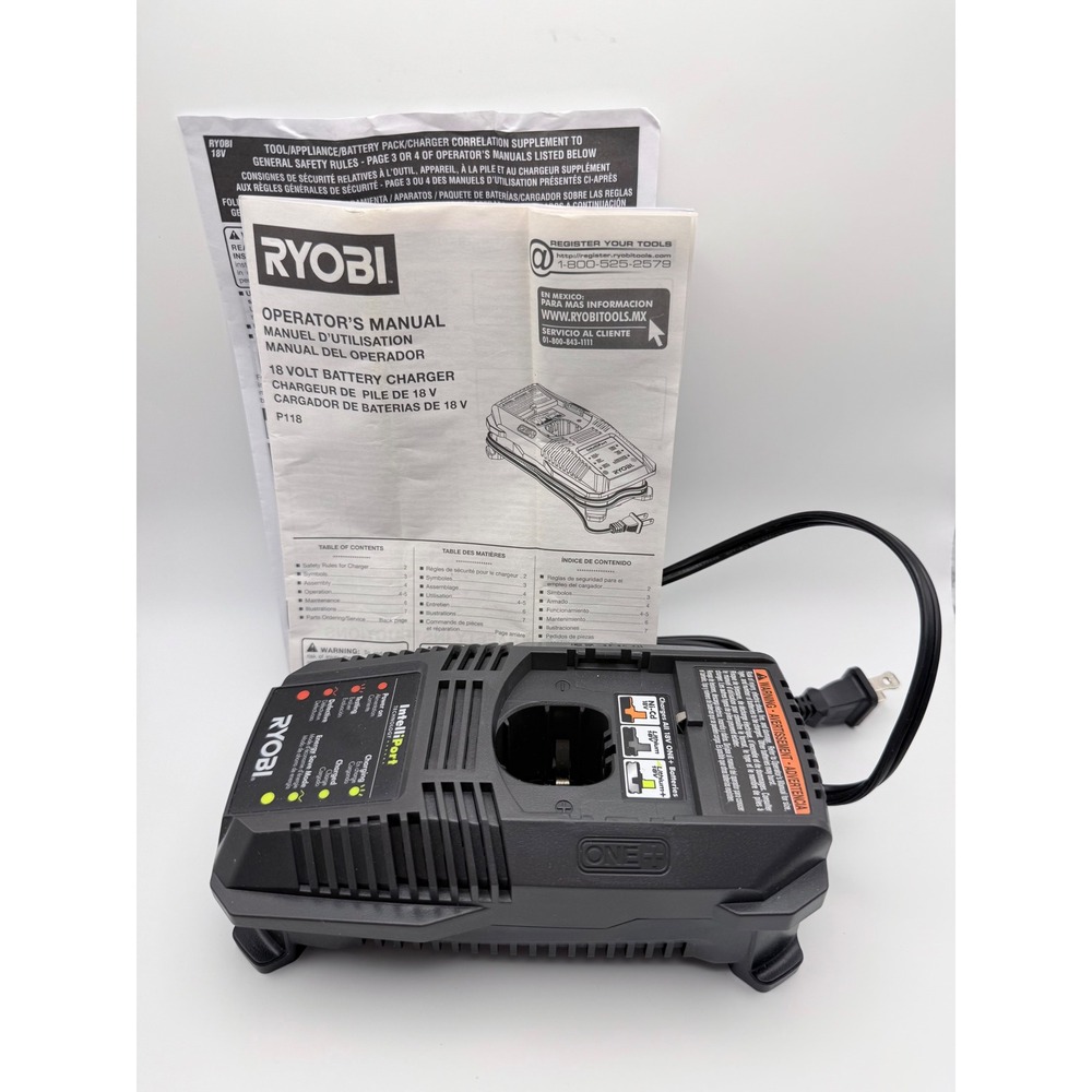 Ryobi ONE+ 18V Dual Chemistry Battery Charger P118 IntelliPort Technology